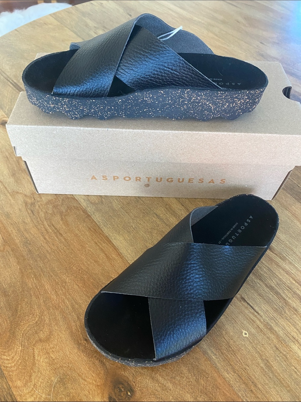 Asportuguesas Women’s Black Crisscross Slide Sandals vegan leather
